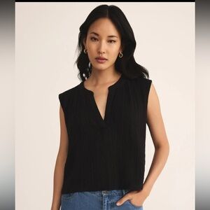 Z Supply Black Sleeveless Split-Neck Top
